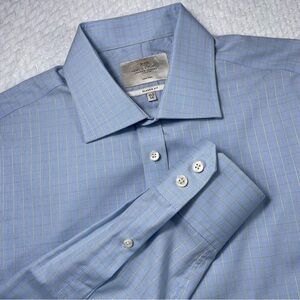 Hawes & Curtis London Blue Yellow Check Long Sleeve Dress Shirt Size L 16.5/36